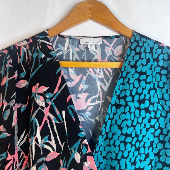 Allison Joy Color Block Deep Vneck Boho Maximalist Blouse Size MD Colorful Bold - Picture 3 of 9